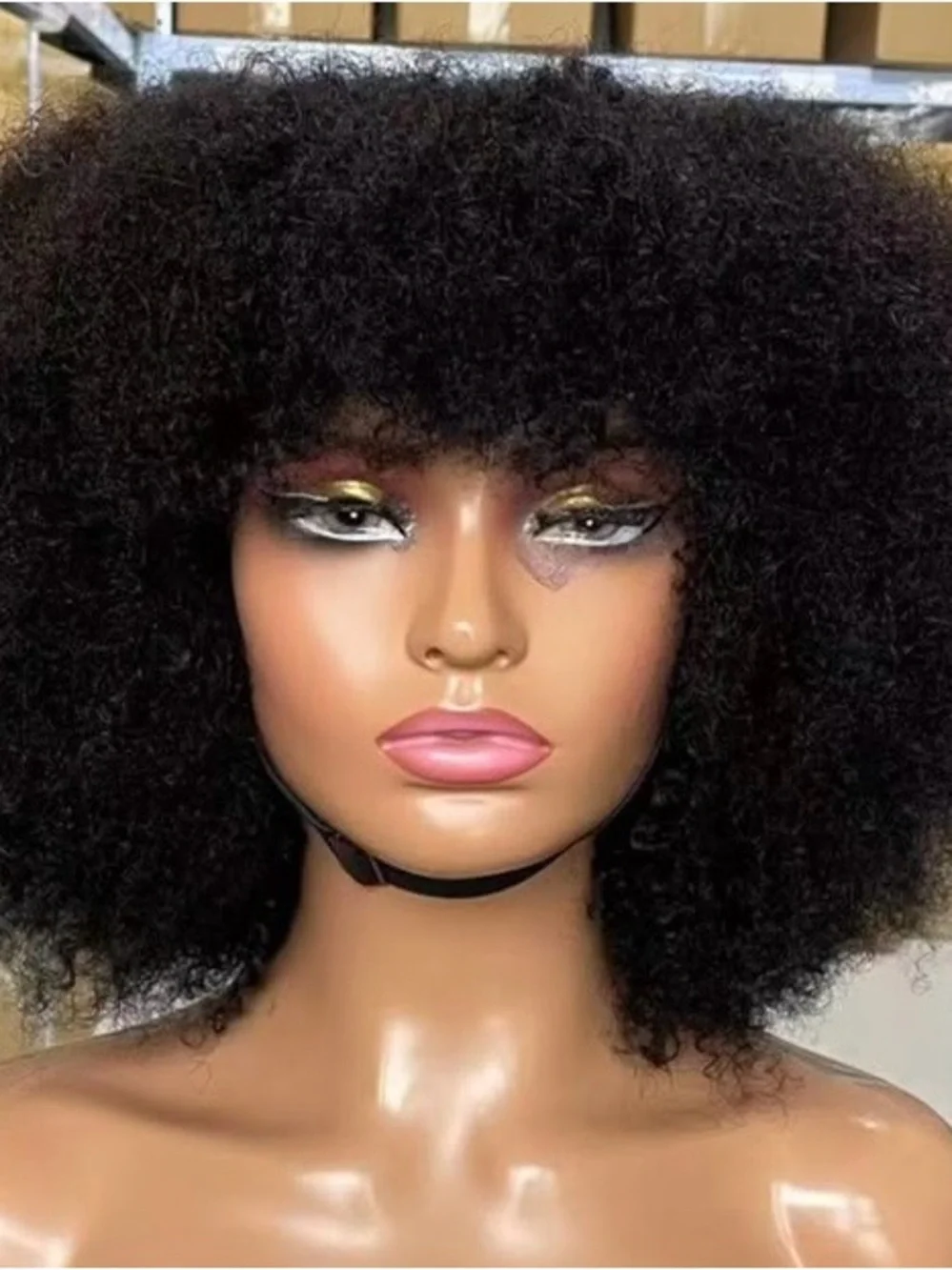 Voluminous Afro Kinky Curly Wig with Bangs - Black